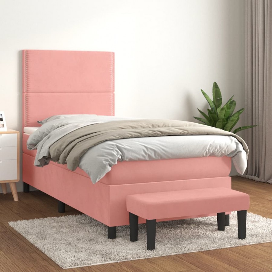 Cadre de lit et matelas Rose 80x200 cm Velours