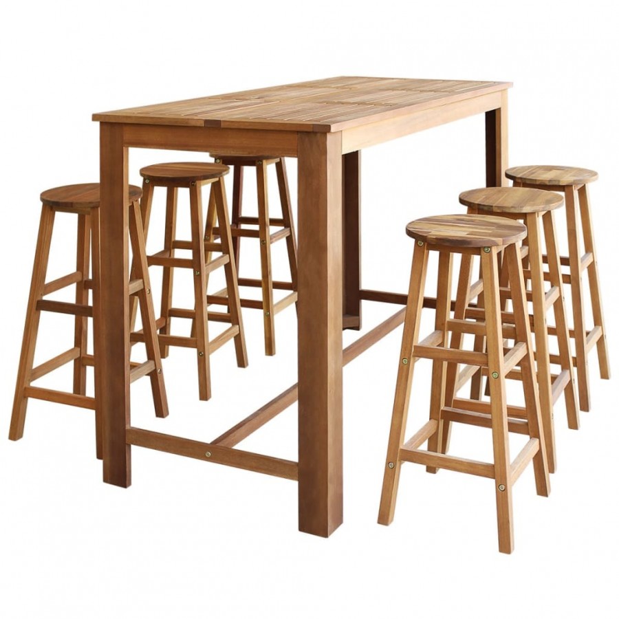 Table et tabourets de bar 7 pcs Bois d'acacia massif