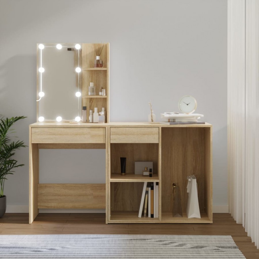 Coiffeuse à LED avec armoire Chêne sonoma Bois d'ingénierie