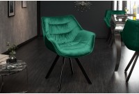 Chaise design scandinave de salle à manger coloris vert émeraude en microfibre avec piétement en métal