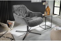 Fauteuil pivotante velours design coloris gris en microfibre avec accoudoirs