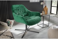 Fauteuil pivotante velours design coloris vert émeraude en microfibre avec accoudoirs