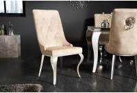 Chaises design capitonné PAULA avec pied baroque en acier inoxydable, velours, champagne