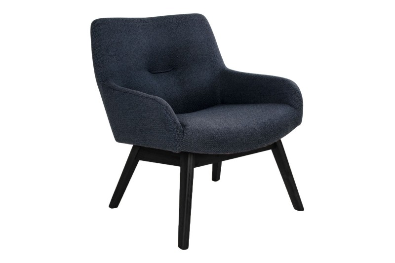 Fauteuil longue LONDON revetement tissu coloris gris foncé avec pieds en bois noir