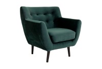 Fauteuil design scandinave en tissu vert avec pieds en bois naturel