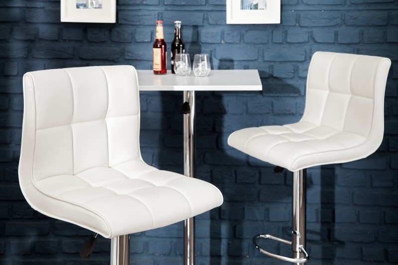 Lot de 2 tabourets de bar design en simili cuir blanc