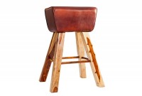 Tabouret design en bois massif et cuir marron