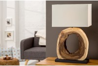 Lampe à poser design en bois de teck et toile coloris crème