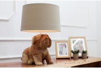 Lampe à poser design de chien 50 cm en bois massif coloris blanc et naturel