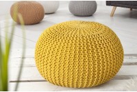 Pouf moderne de 50 cm en coton coloris jaune tricoté