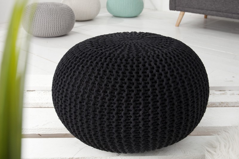 Pouf 50 cm moderne en coton tricoté coloris noir