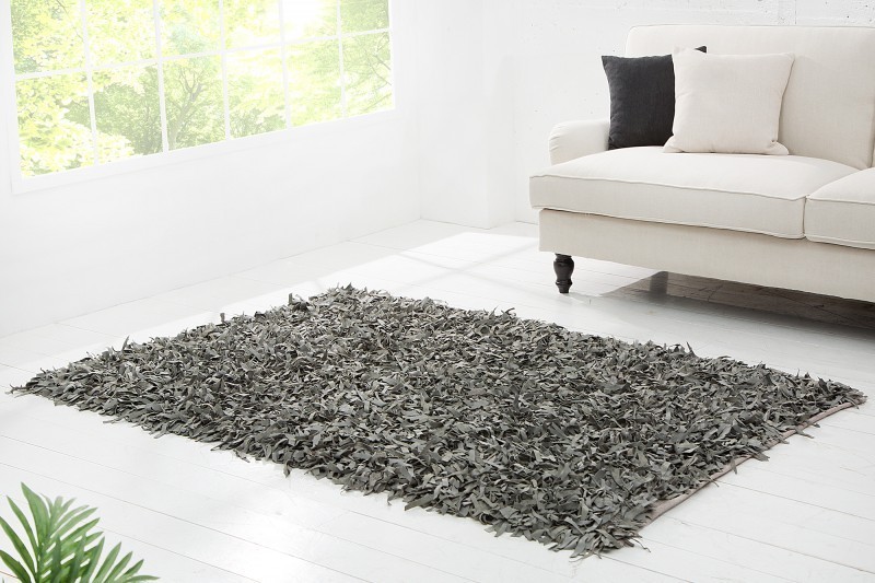 Tapis style Wild West 140x200 cm en vrai cuir teinté gris