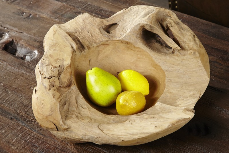 Corbeille de fruit design naturel de 40 cm en bois du teck massif