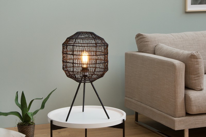 Lampe à poser design cage coloris noir avec piétement en métal