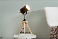 lampe à poser design trépied coloris noir et naturel en bois massif et en métal