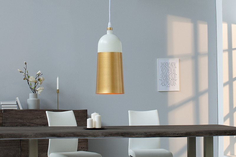 Lampe suspension design en métal de couleur dorée et blanche