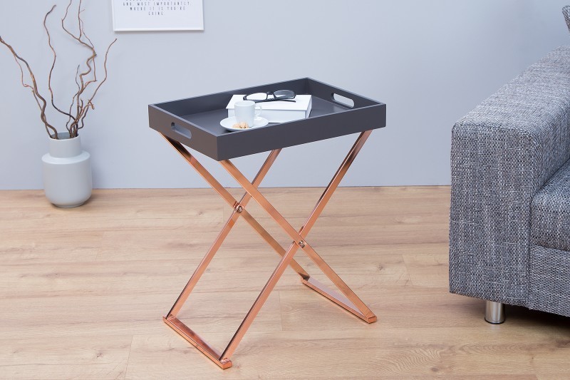 Table d'appoint moderne coloris anthracite et cuivre avec plateau amovible