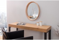 Miroir mural moderne avec cadre oval en bois massif coloris chêne