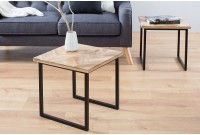 Lot de 2 tables d'appoint moderne coloris naturel et noir en bois massif et en métal