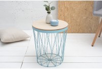 tables d'appoint design cage coloris bleu avec plateau amovible chêne