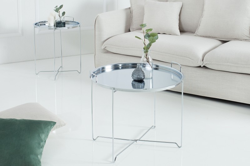 Table d'appoint design coloris argenté en métal