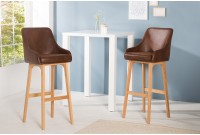 Lot de 2 tabourets de bar coloris café antique en microfibre avec peid en bois massif