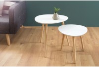 Ensemble de 2 tables d'appoint design scandinave coloris blanc et chêne