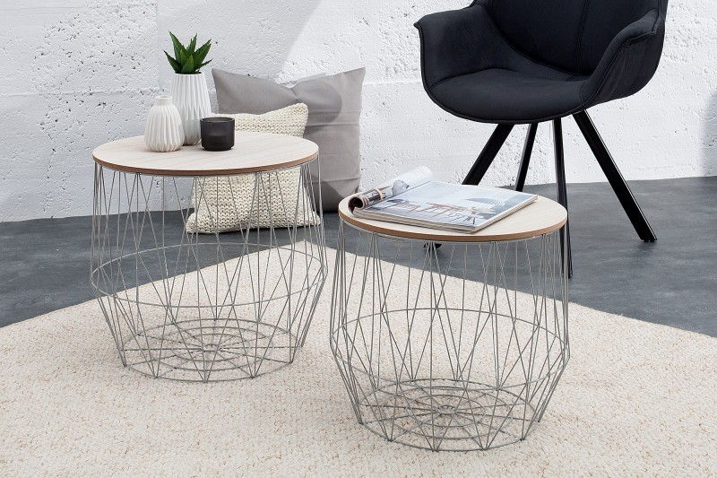 Ensemble de 2 tables d'appoint design cage coloris gris