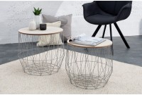 Ensemble de 2 tables d'appoint design cage coloris gris