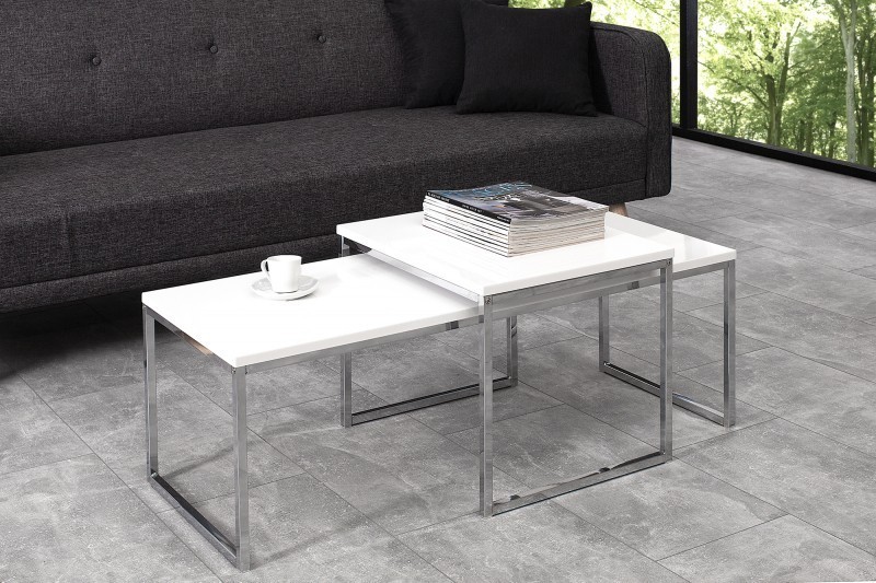 Ensemble de table basse et table d'appoint coloris blanc laqué