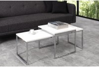 Ensemble de table basse et table d'appoint coloris blanc laqué