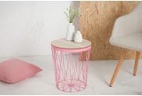 Table d'appoint design cage de couleur rose et chêne