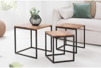 Lot de 3 tables à manger moderne en bois massif et métal coloris naturel et noir