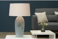 Lampe à poser design coloris bleu et beige en lin et céramique