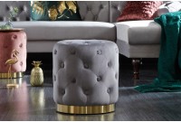 tabouret design baroque capitonné coloris gris foncé et doré