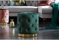 tabouret design baroque capitonné coloris vert foncé et doré