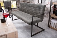 Banc design coloris gris antique en microfibre avec piétement en métal