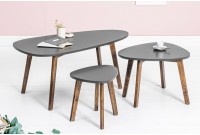 Ensemble de 3 tables d'appoint design scandinave coloris gris avec des pieds en bois massif