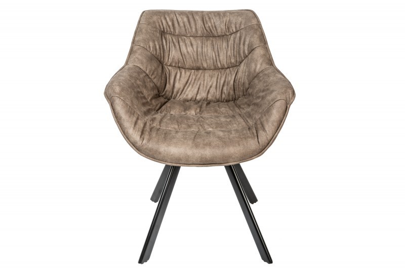 Chaise design scandinave de salle à manger coloris taupe en microfibre avec piétement en métal