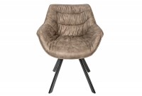 Chaise design scandinave de salle à manger coloris taupe en microfibre avec piétement en métal