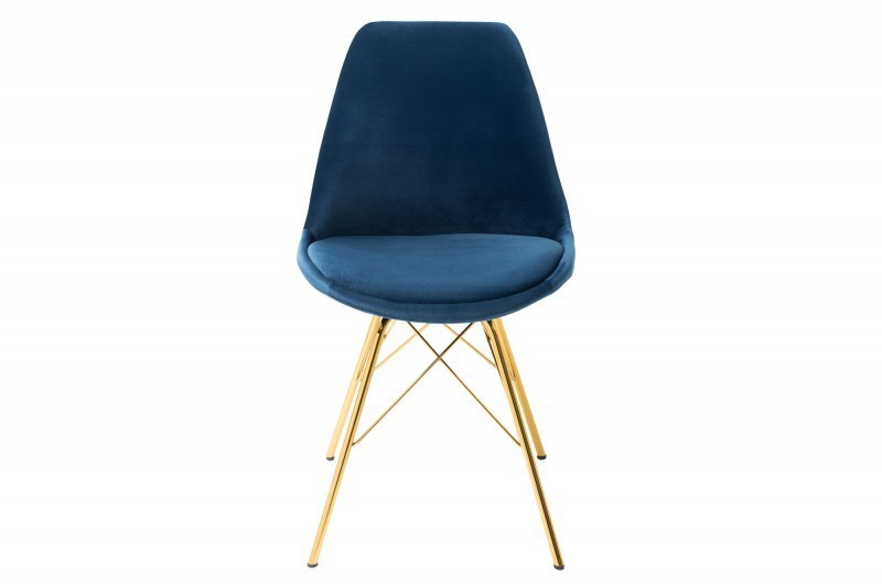 Lot de 4 Chaises design SCANDINAVE en velours bleu foncé pieds dorés