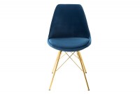 Lot de 4 Chaises design SCANDINAVE en velours bleu foncé pieds dorés