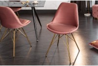 Lot de 4 Chaises design SCANDINAVE en velours rose pieds dorés