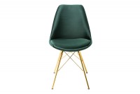 Chaise design SCANDINAVE en velours vert pieds dorés