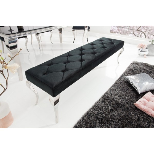 Banquette design BAROQUE 172cm en velours noir et acier inoxydable