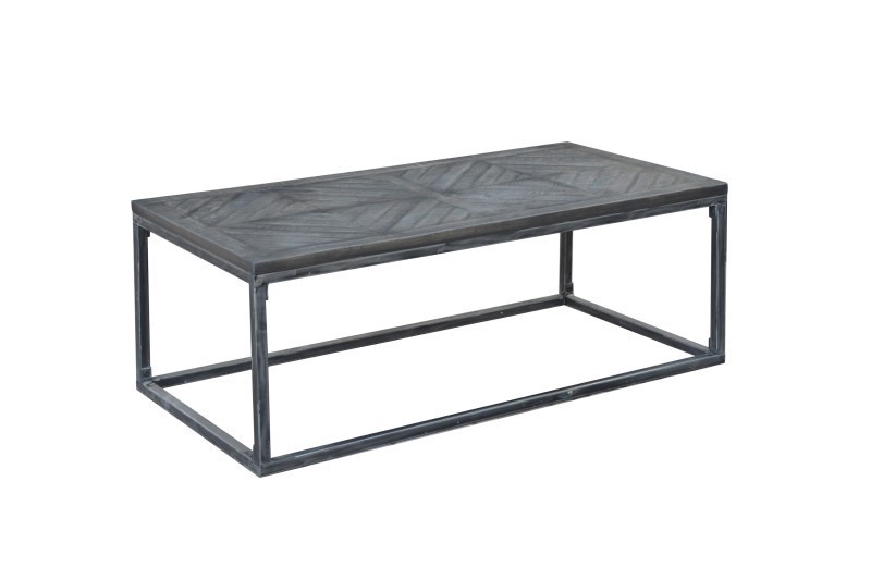 Table basse design industriel coloris gris en bois massif et en métal