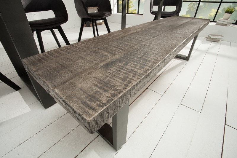 Banc design industriel en bois massif et métal coloris gris