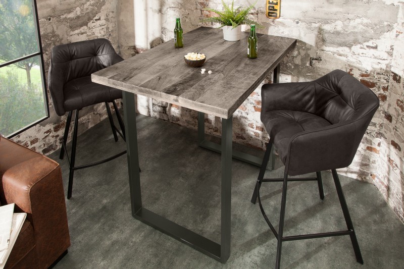 Table de bar design industriel de 120 cm coloris gris et noir en métal et bois massif