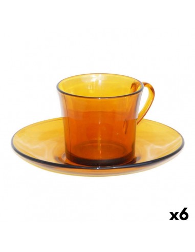 Tasse avec sous-tasse Duralex Lys Ambre 6 Unités (180 ml)