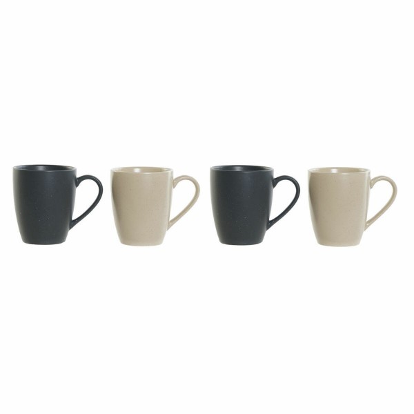 Lot de tasses DKD Home Decor Beige Bois d'hévéa Grès Gris foncé (300 m